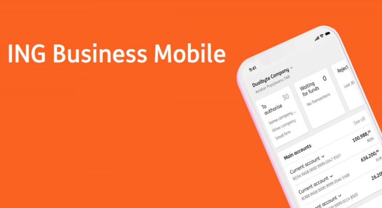 Un manager folosind aplicația ING Business pe telefonul mobil întâmpinând o eroare tehnică